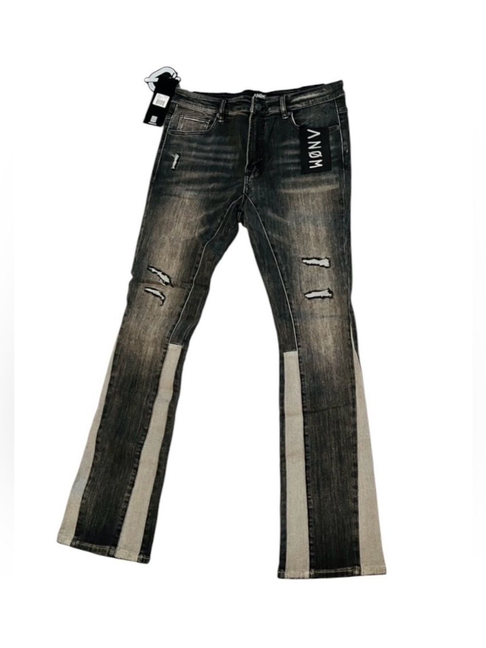 2 for $25 Anom Denim NWT Men's Black Two-Tone Distressed Bootcut Jeans